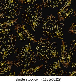 Gold vintage seamless pattern on a dark background. Vector illustration
