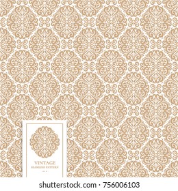 Gold vintage seamless pattern. Ornament, Traditional, Ethnic, Arabic, Turkish, Indian motifs. Great for fabric and textile, wallpaper, packaging or any desired idea. 