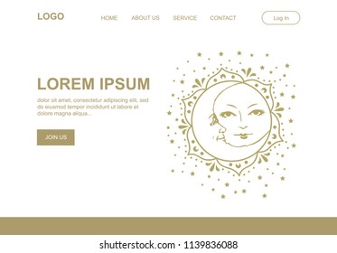 gold vintage sun and moon. illustrative landing page template