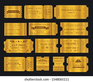 Set Eleven Golden Vector Tickets Coupons Stock Vector (Royalty Free ...