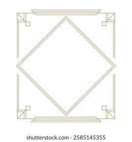 Gold vintage vector frame featuring art deco geometric pattern, framing white circular element against pristine backdrop