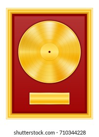 gold vinyl disk in frame stock vector illustration isolated on white background