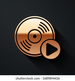 Icono de disco Gold Vinyl aislado en fondo negro. Estilo de sombra largo. Ilustración vectorial