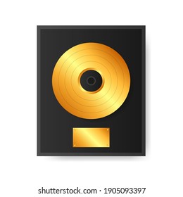 Gold Vinyl In Frame On Wall. Collection Disc, Template Design Element.