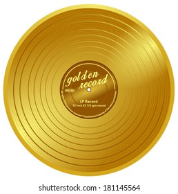 Gold vinyl - music award, golden record, gold disc, vector art image illustration, eps10, isolated on white background