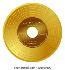 Gold vinyl - music award, golden record, gold disc, vector art image illustration, eps10, isolated on white background 