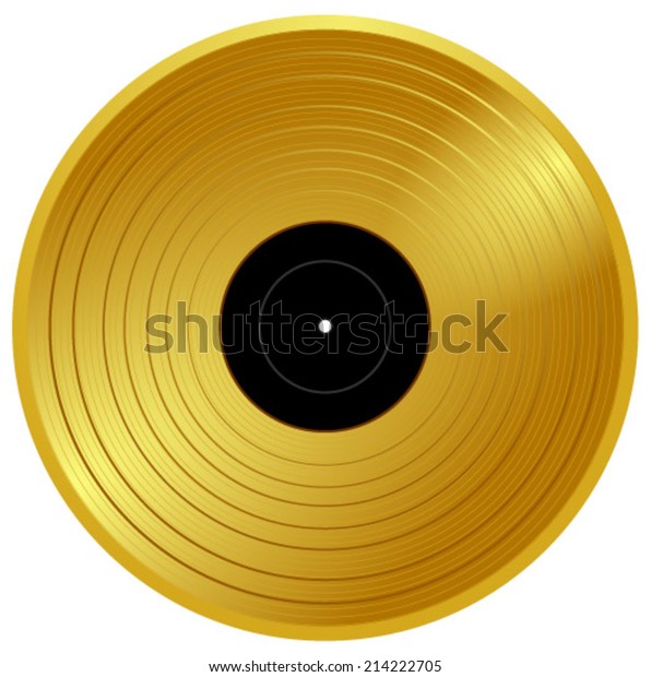 Gold vinyl - music award, golden record with\
blank black label, gold disc, vector art image illustration, eps10,\
isolated on white background\
