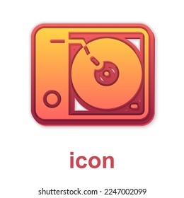 Gold Vinyl player with a vinyl disk icon isolated on white background.  Vector