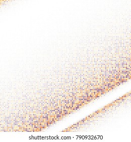 Gold, violet color mixed halftone dots. Colorful geometric gradient for pop art designs. Geometric vintage monochrome fade wallpaper. Dotted geometric retro pattern. Comic halftone background.