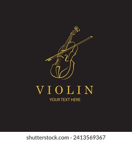 gold violin icon isolated on black background