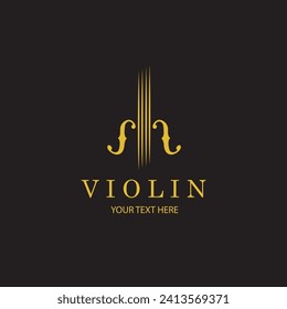 gold violin icon isolated on black background