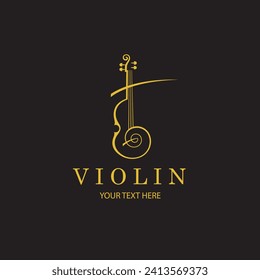 Icono de violín dorado aislado en fondo negro