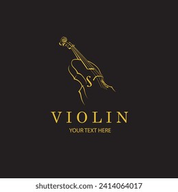 gold violin icon isolated on black background