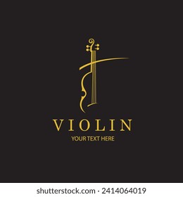 gold violin icon isolated on black background