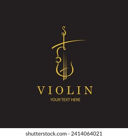 gold violin icon isolated on black background