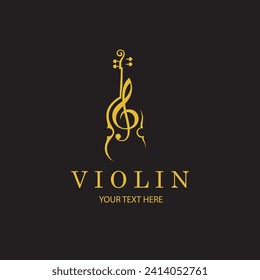 gold violin with treble clef isolated on black background