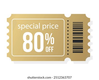 Gold Vip 80 off Sale Voucher Coupon isolated on transparent background. Black friday promotion Tag label, Sale banner with Black Friday Ticket vector Shoping Discount coupon. Gold coupon set flyer