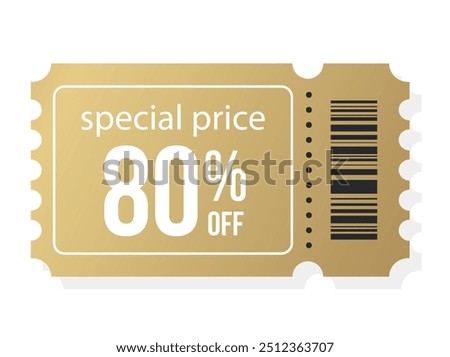 Gold Vip 80 off Sale Voucher Coupon isolated on transparent background. Black friday promotion Tag label, Sale banner with Black Friday Ticket vector Shoping Discount coupon. Gold coupon set flyer