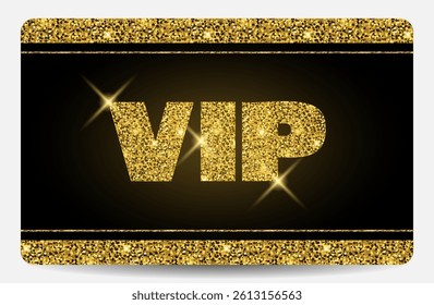 Gold VIP card with glitter effect. Minimalistic style. For business and organizations, premium customer service. Vector images.