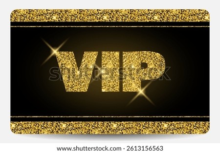 Gold VIP card with glitter effect. Minimalistic style. For business and organizations, premium customer service. Vector images.
