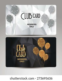 Gold VIP cards with air balloon on the textured background