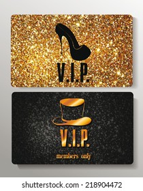 Gold VIP cards with design elements on the textured background