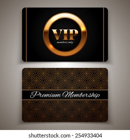 Gold VIP cards, premium membership, vector illustration