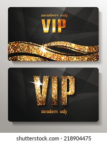 Gold VIP cards with shiny letters and elements