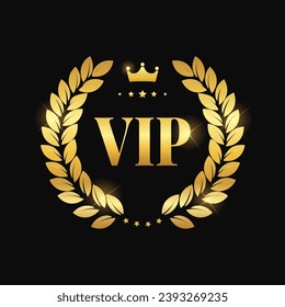 Gold Vip Icon. Golden VIP sign with wreath. Premium and Luxury badge. Vector illustration