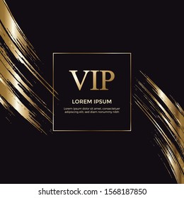 Gold Vip Invitation Card With Gold Painted Brush Vector.
