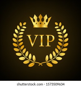 Gold Vip label on black background. Vector stock illustration