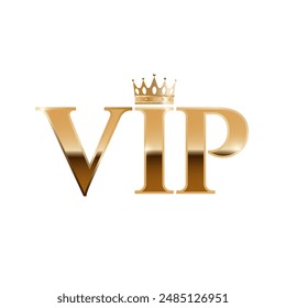 Gold VIP logo with crown. Premium Template. Vector luxury illustration isolated on white background