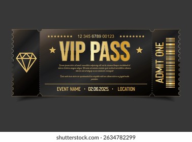 Gold VIP pass Concert, party or festival design template admit design template 