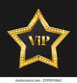 Gold VIP star. Five pointed icon. Vector illustration on black background
