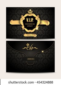 Gold VIP textured envelope with floral background and gold vintage frame. Vector illustration