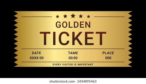 Gold VIP ticket or coupon. Golden pass. Vector