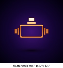 Gold Virtual reality glasses icon isolated on dark blue background. Stereoscopic 3d vr mask.  Vector Illustration