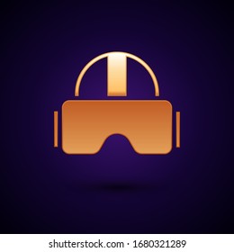 Gold Virtual reality glasses icon isolated on black background. Stereoscopic 3d vr mask.  Vector Illustration