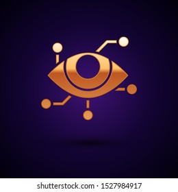 Gold Virtual reality icon isolated on dark blue background.  Vector Illustration