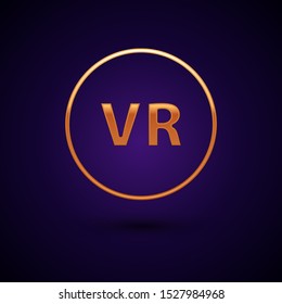 Gold Virtual reality icon isolated on dark blue background.  Vector Illustration
