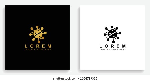 Gold virus bacteria cut half slice logo. Modern logo icon template vector design