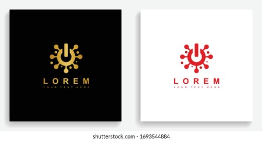 Gold Virus Bacteria Turn Off Logo. Modern Logo Template Vector Design