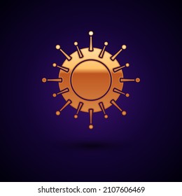 Gold Virus icon isolated on black background. Corona virus 2019-nCoV. Bacteria and germs, cell cancer, microbe, fungi.  Vector Illustration
