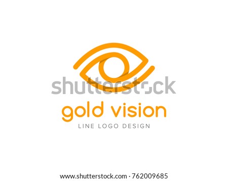 Gold vision logo concept. Flat line eye icon design template. Golden linear symbol of vision correction. Creative minimal vector element