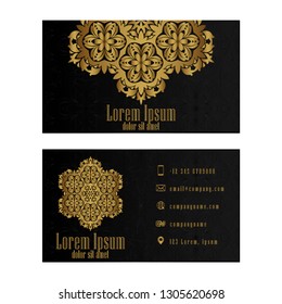 Gold Visiting Card - Business Vector Card creative Design, Islamic style, front and back samples, luxury templates in classic colors, blank layout for your idea