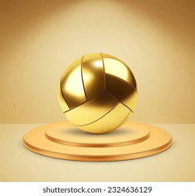 Gold volleyball ball on golden podium. EPS10 vector