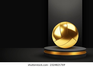 Gold volleyball ball on golden podium. EPS10 vector