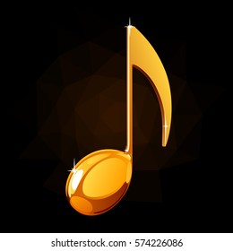 gold volumetric vector sign music notes on a black background with light and glare