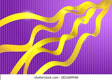 Gold voluminous ribbons on a purple background. Background for different designs. Vector illustration EPS10