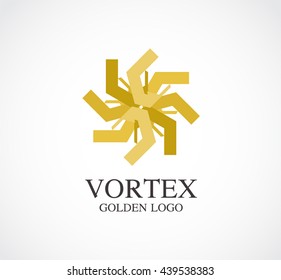 Gold vortex of circular abstract vector and logo design or template luxury business icon of company identity symbol concept